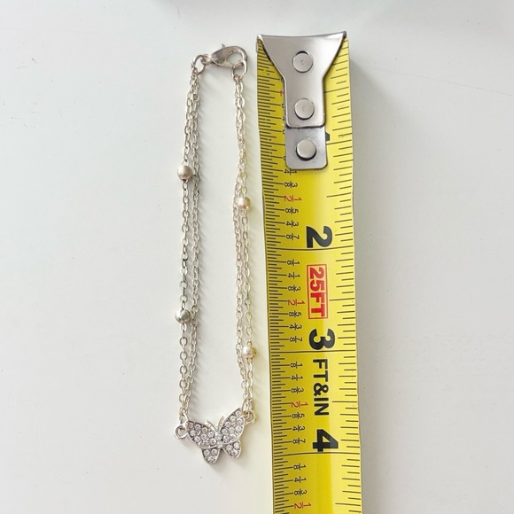 Silver Crystal Butterfly Anklet - Picture 3 of 3